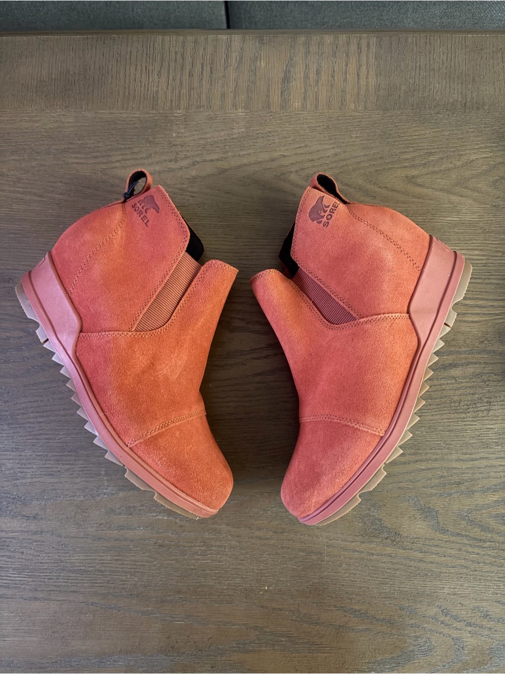 Sorel Evie Orange Suede Wedge Ankle Booties 9.5sz